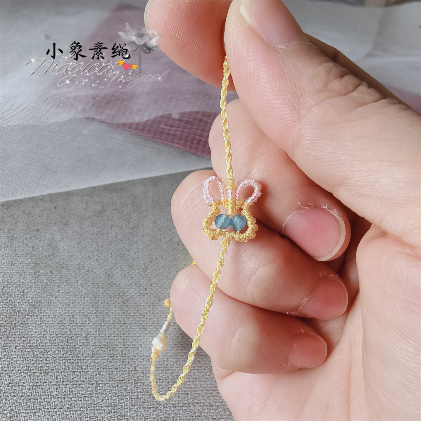 新款幻彩编织可爱兔子半成品手绳可穿平安扣珠子少女朋友手链脚绳