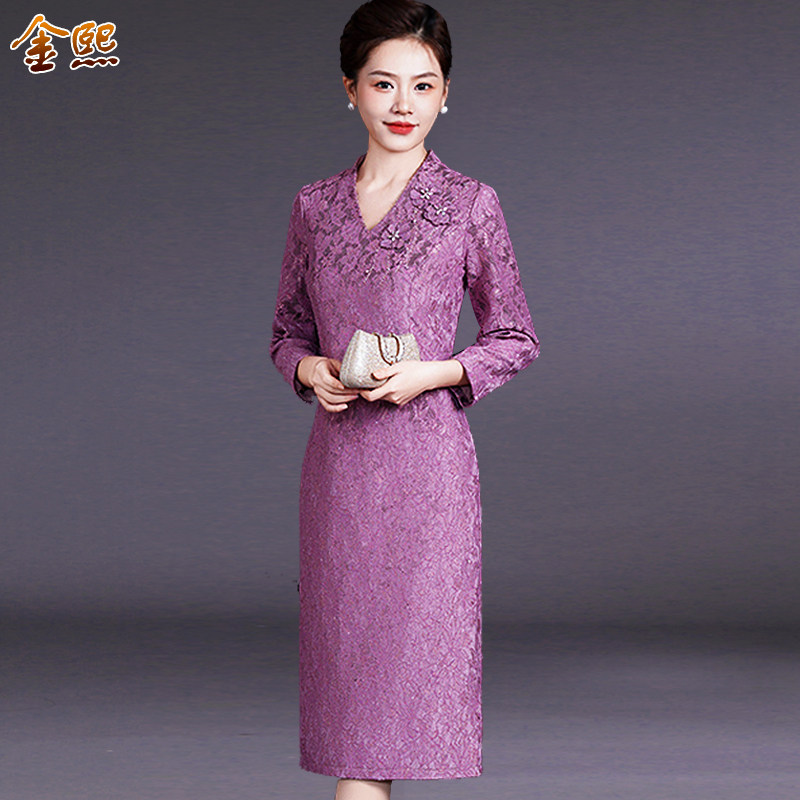 中年女装秋冬连衣裙喜婆婆婚礼服