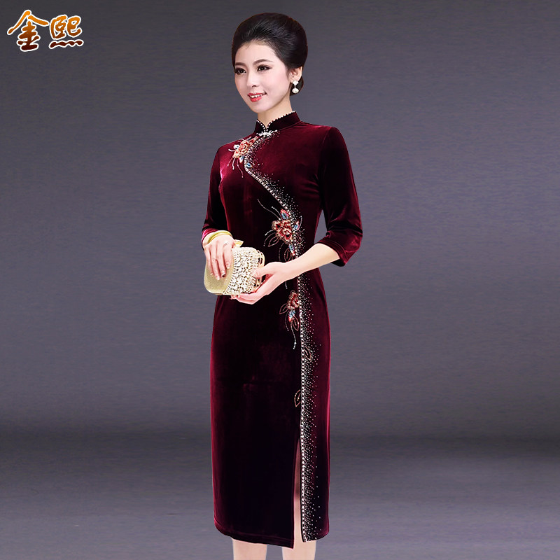 高贵中年女装旗袍改良大码显瘦中长款喜婆婆婚宴礼服妈妈装连衣裙,女装/女士精品,旗袍,淘宝优惠券,粉丝福利购,淘宝优惠卷