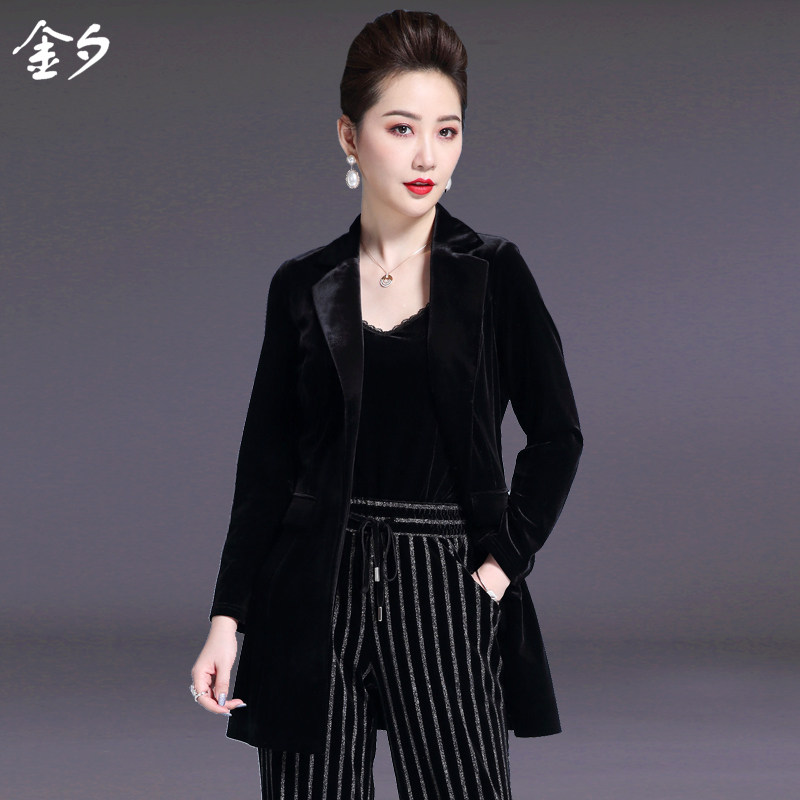中年风大码修身50岁金丝绒妈妈装