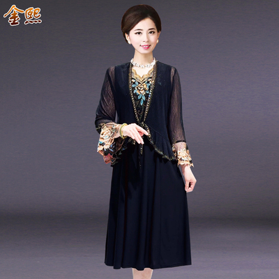 高端中老年女装连衣裙妈妈装外披