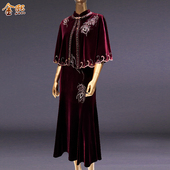 婚礼服旗袍喜婆婆装 高贵中年女装 妈妈装 春秋季 连衣裙两件套中长款