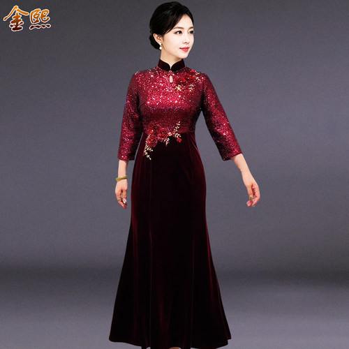 复古新中式婚宴妈妈装旗袍礼服