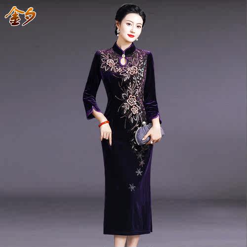 高端旗袍钉珠妈妈装中老年女装