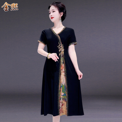 气质妈妈装夏季垂感连衣裙冰丝裙