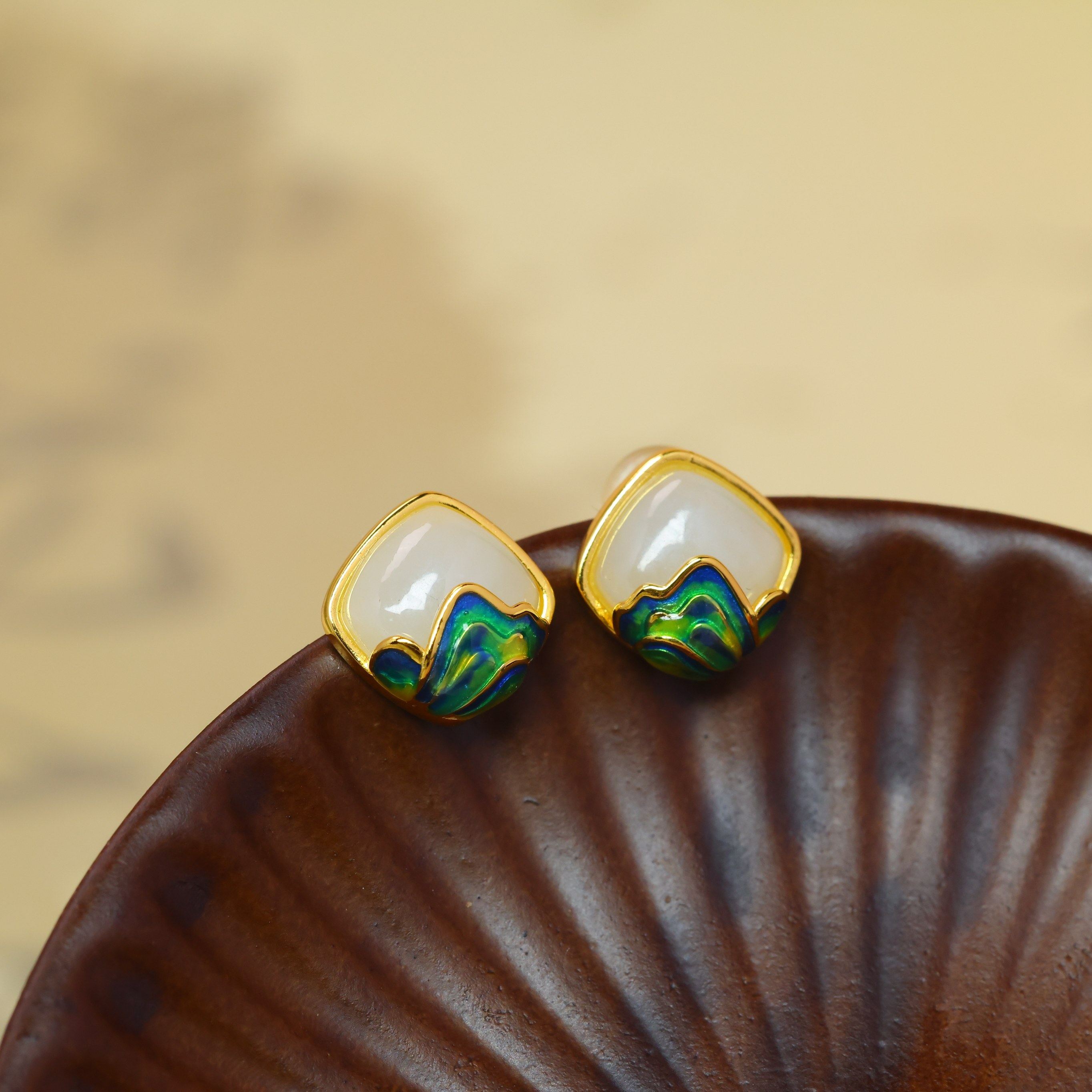 925银天然和田玉白玉小方糖新中式国风复古珐琅玉石耳钉耳饰耳环,珠宝/钻石/翡翠,耳饰,淘宝优惠券,粉丝福利购,淘宝优惠卷