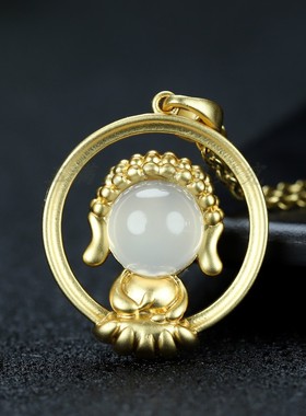 天然冰种玉髓小沙弥吊坠玛瑙项链