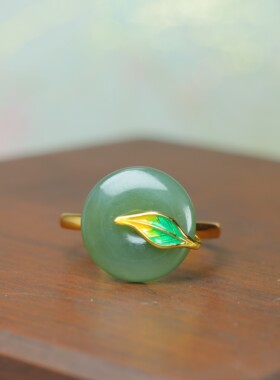 和田玉925银平安扣可调节戒子