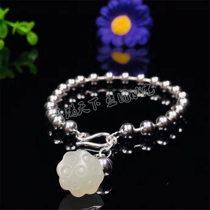 925纯银复古玉石手镯