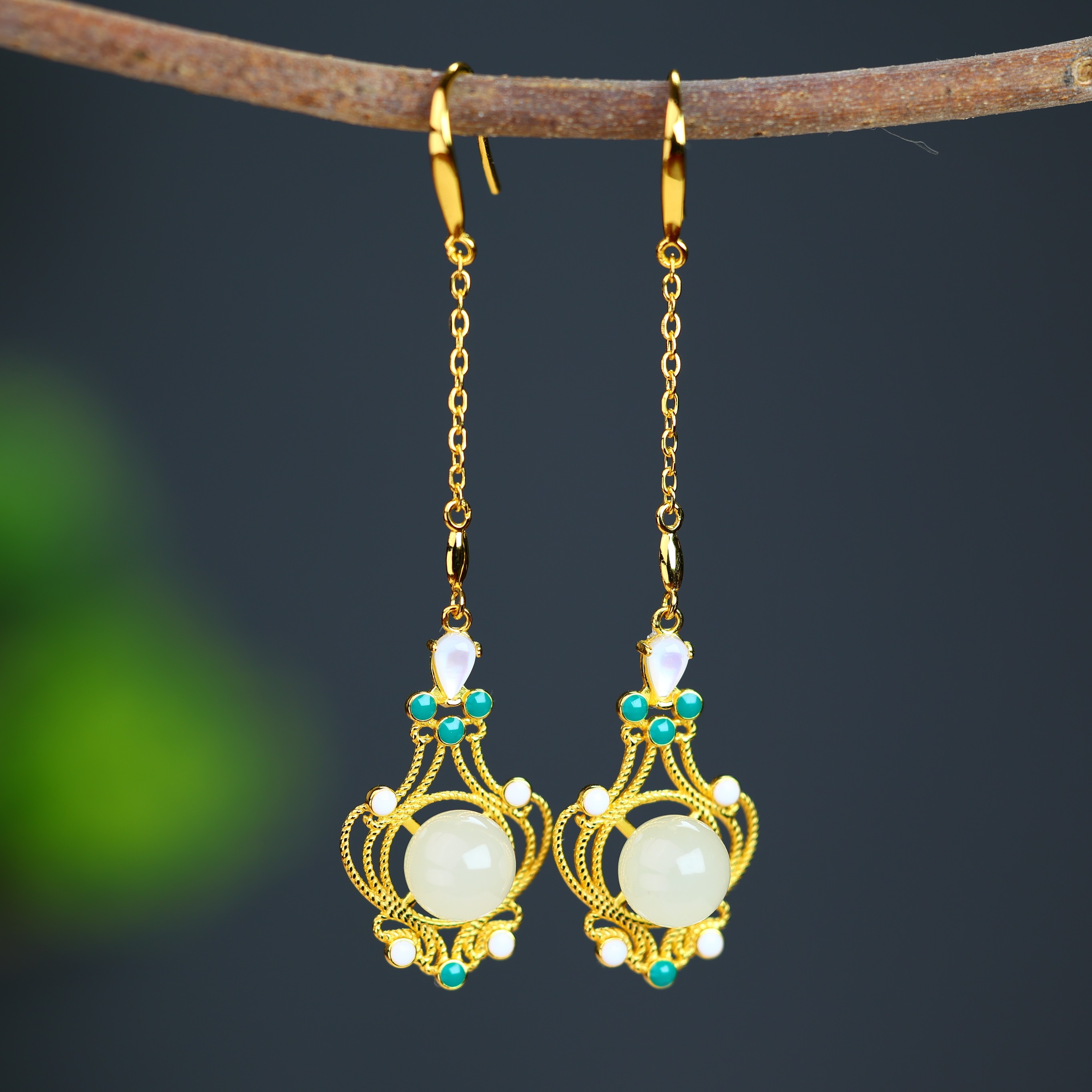 天然和田玉白玉925银玉石耳坠