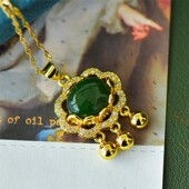 新疆天然和田玉碧玉如意锁时尚 吊坠女款 镶嵌玉石项链挂件锁骨链