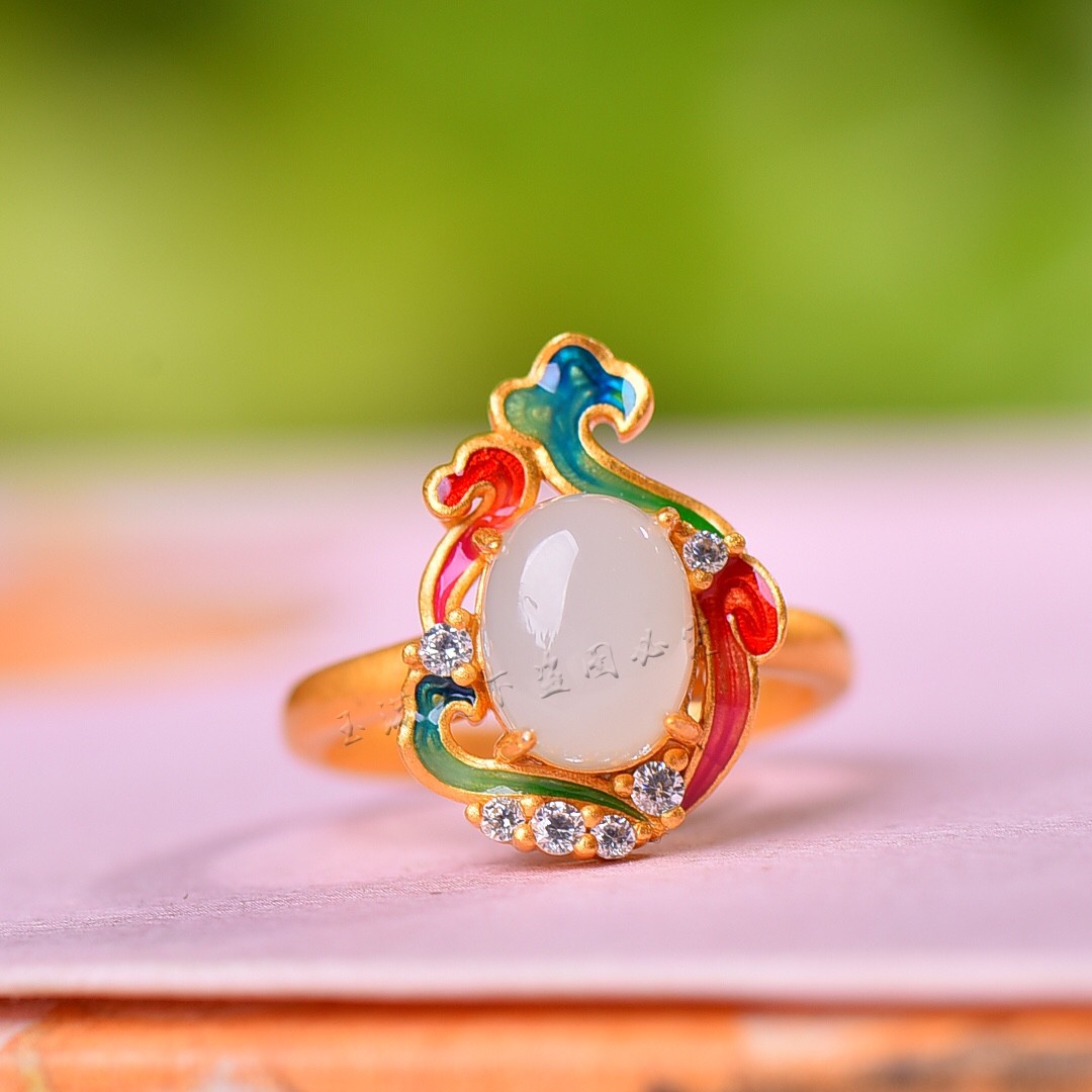 新疆天然和田玉925银戒指简约