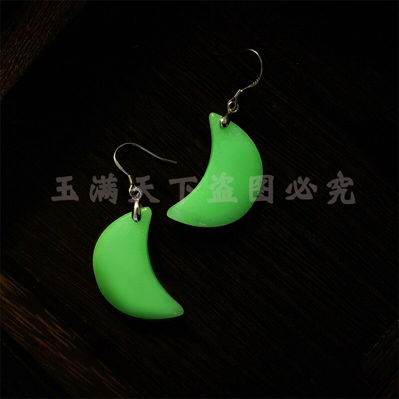 925银夜光石星星月亮耳环水滴发光耳坠时尚简约潮人萤光石耳饰