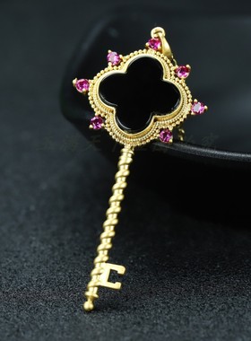 天然冰种玉髓四叶草钥匙玛瑙项链