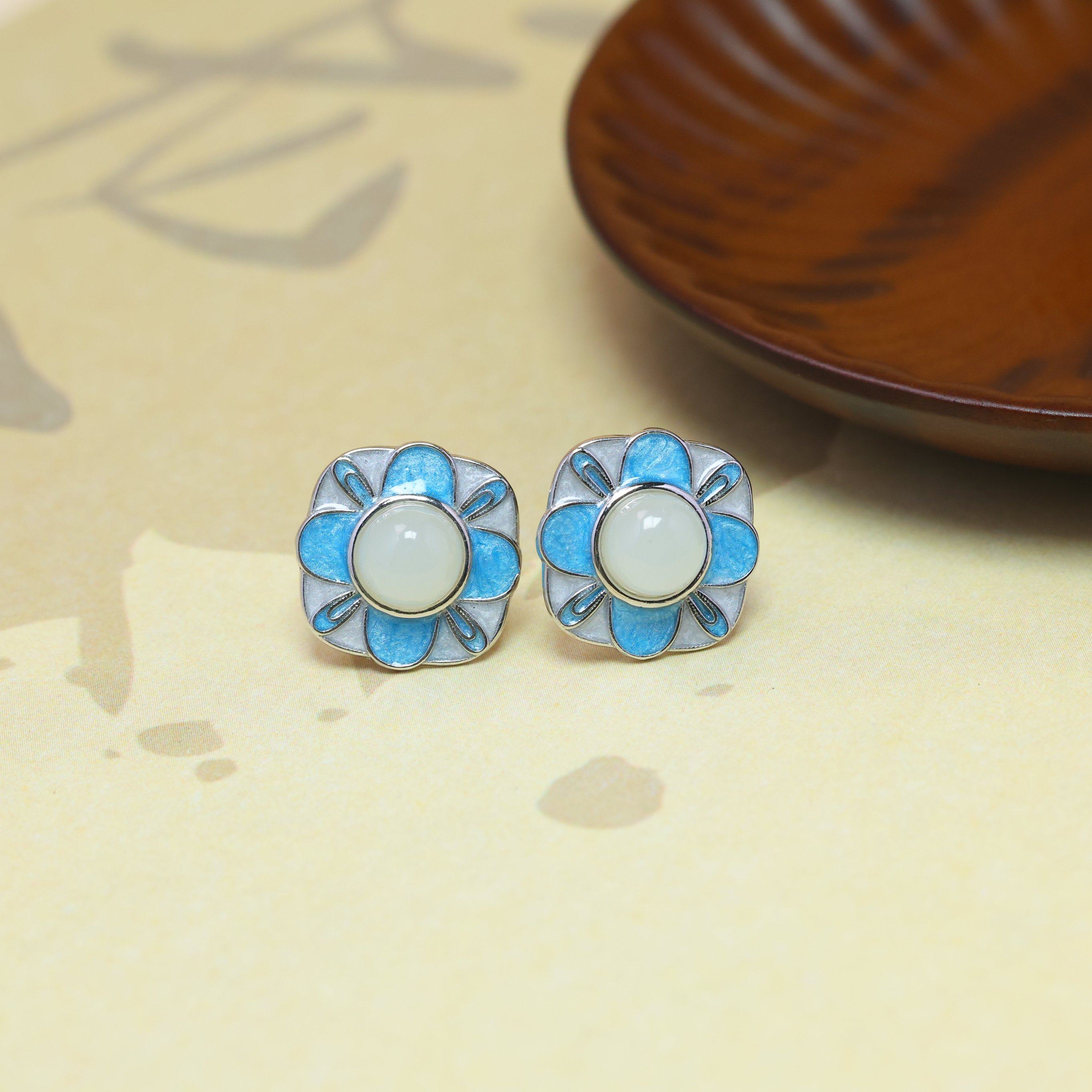 天然和田玉白玉925银精致简约珐琅小众玉石耳钉耳饰耳环,珠宝/钻石/翡翠,耳饰,淘宝优惠券,粉丝福利购,淘宝优惠卷