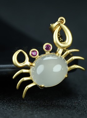 天然高冰玉髓螃蟹吊坠玛瑙女项链