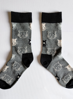 小红书幂式穿搭女ins潮袜彩色黑白灰色卡通可爱猫咪纯棉男中筒袜