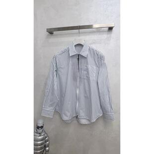 宽松显瘦舒适条纹polo领拉链长袖 衬衫