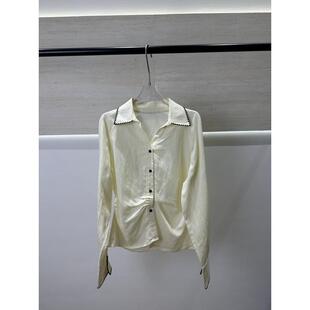 法式 撞色明线刺绣腰部抽褶设计肌理感衬衫