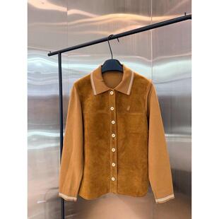 复古风高级感皮绒面翻领长袖 百搭休闲衬衣