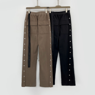 暗黑23/FW不对称扭脚排扣长裤男RO直筒纽扣高街阔腿裤