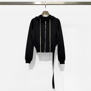 短卫衣帽衫 饰连帽修身 基础拼色纯黑色复线飘带装 RO2024秋冬新女款