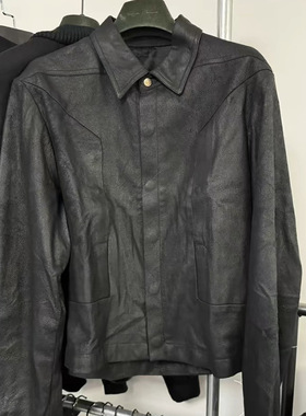 Ro acbt短款小众褶皱复古解构宽松百搭休闲工装皮衣衬衫夹克外套