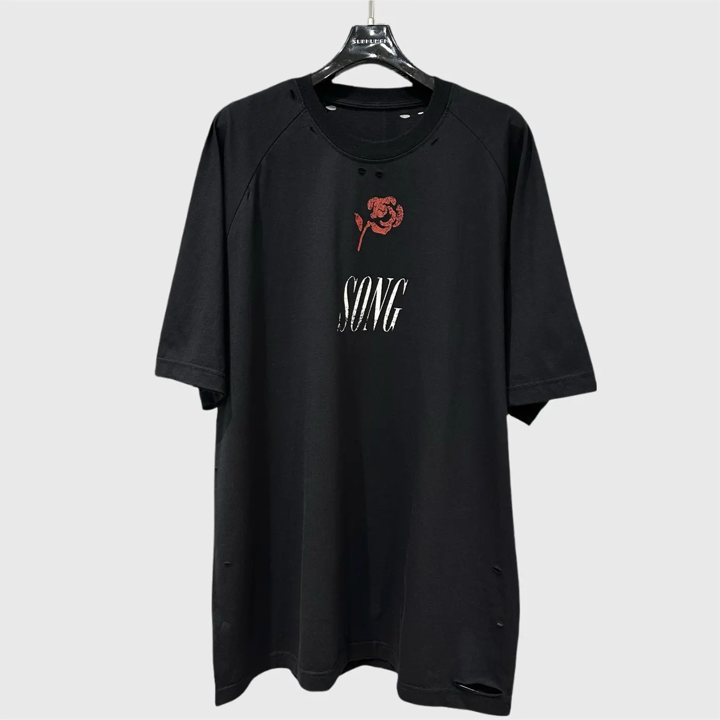 暗黑小众设计款潮流男女同款破洞裁剪设计T恤