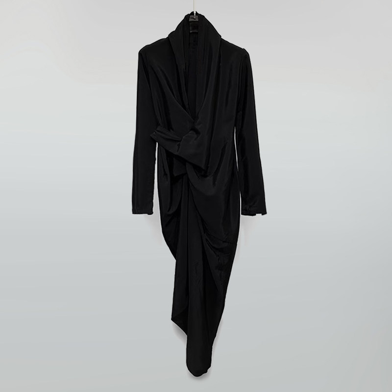 RO系带长袖裙通勤风衣深V领性感