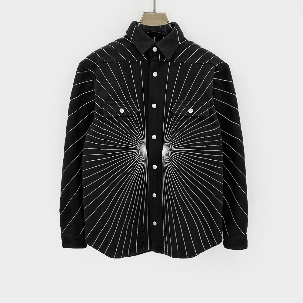 暗黑RO风格镭射刺绣衬衫射线小众设计毛呢宽松夹克外套