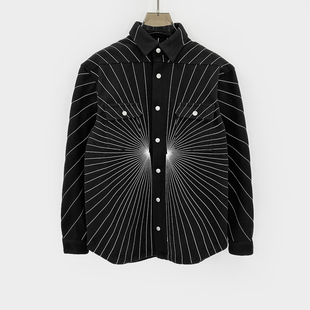 暗黑RO风格 射线小众设计毛呢宽松夹克外套 镭射刺绣衬衫
