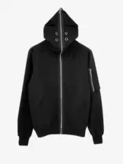 24 Series Dark Style Ribbon Shark Head Hoodie Full Zip Cardigan Metal Hole Hooded Sweatshirt Jacket