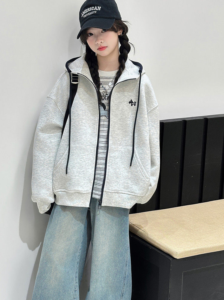 2026新款春装中大童小女孩女童外套洋气连帽拉链衫卫衣开衫上衣