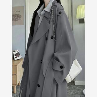 灰色风衣外套女中长款 韩系小个子高级感巨好看大衣 2025早春秋新款
