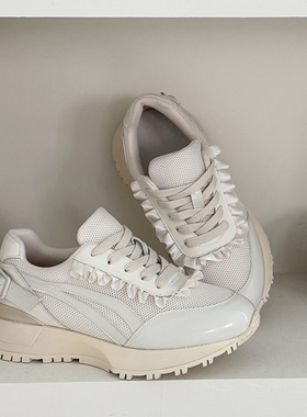 水之心小众设计荷叶边厚底增高显瘦休闲运动鞋女2025韩版东大门