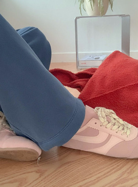 水之心温柔浪漫粉色平底真皮磨砂复古华夫鞋德训鞋休闲鞋2026春