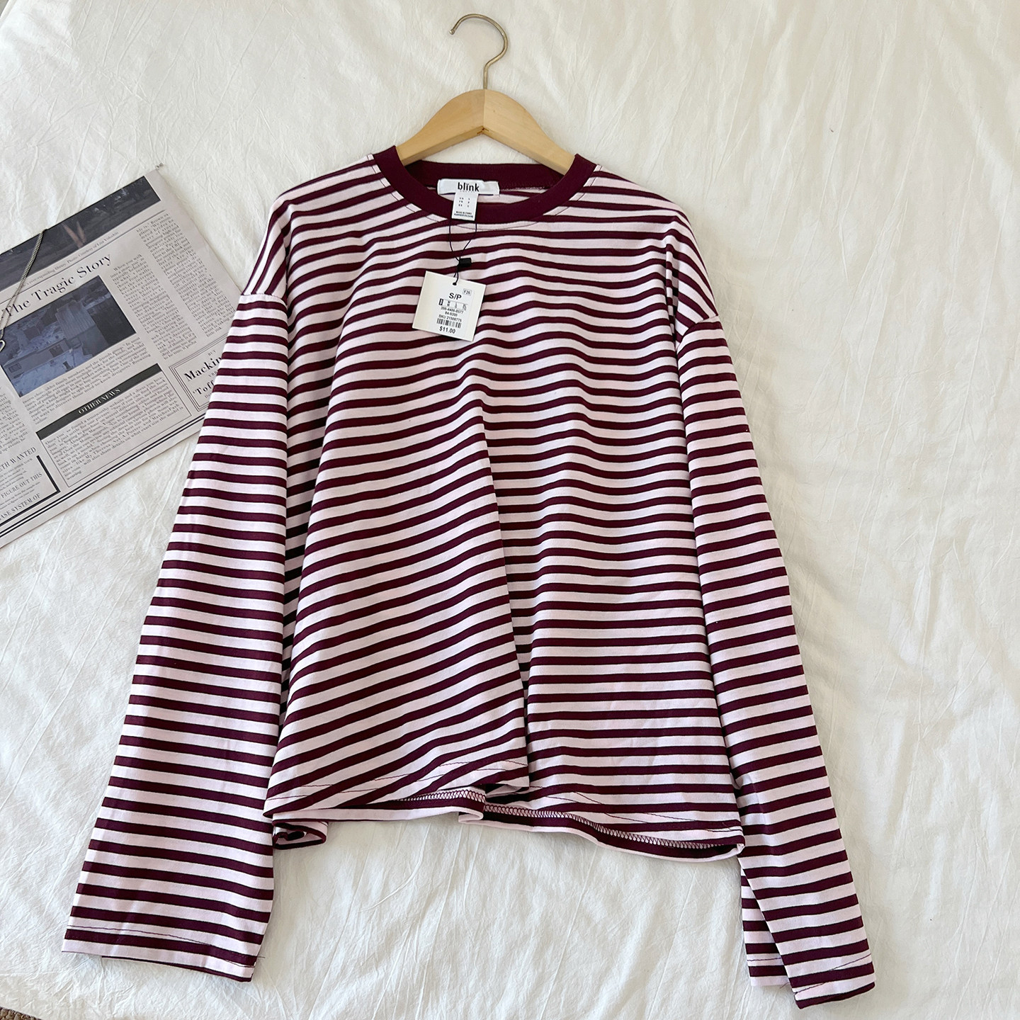 thumbnail for Foreign trade single blink striped long-sleeve loose T-shirt