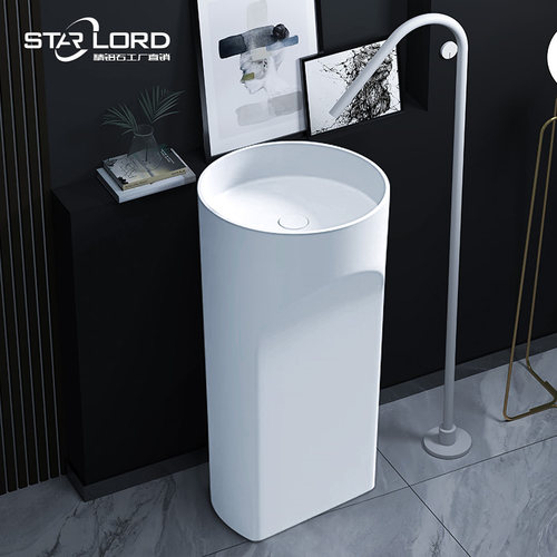 定制艺术圆形洗手盆一体式立柱式人造石落地式柱盆台面家用洗面盆