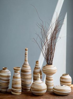 2025手绘陶瓷花瓶复古亚马逊插花套装中式容器客厅摆台摆件盆景