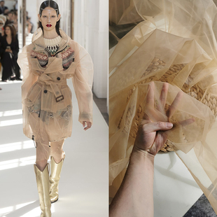 泡泡袖欧根纱硬挺廓形挺阔造型设计师个性风衣蓬蓬裙面料布料纯色