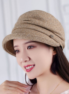 帽子女帽秋冬鸭舌帽粗呢褶皱贝雷帽女帽八角帽时装帽韩版休闲帽子