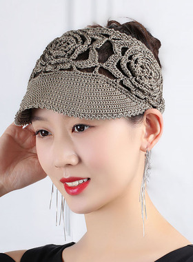 帽子手工夏季薄款毛线帽鸭舌帽钩花时尚女士针织空顶透气镂空发带