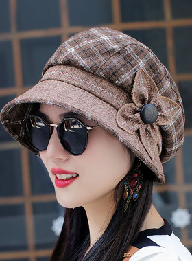 春秋帽气质四叶花女韩版帽子潮