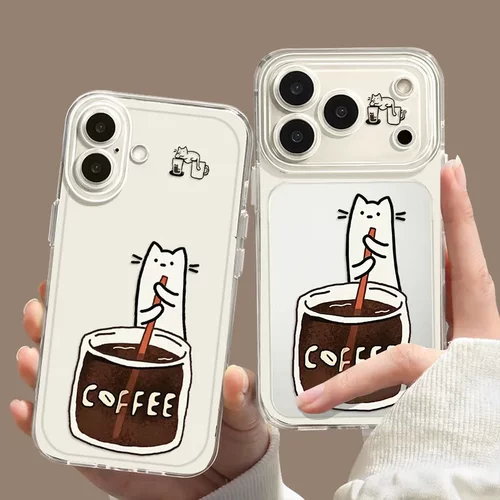 摇咖啡猫适用苹果17手机壳iphone16promax卡通15plus新款14全包13