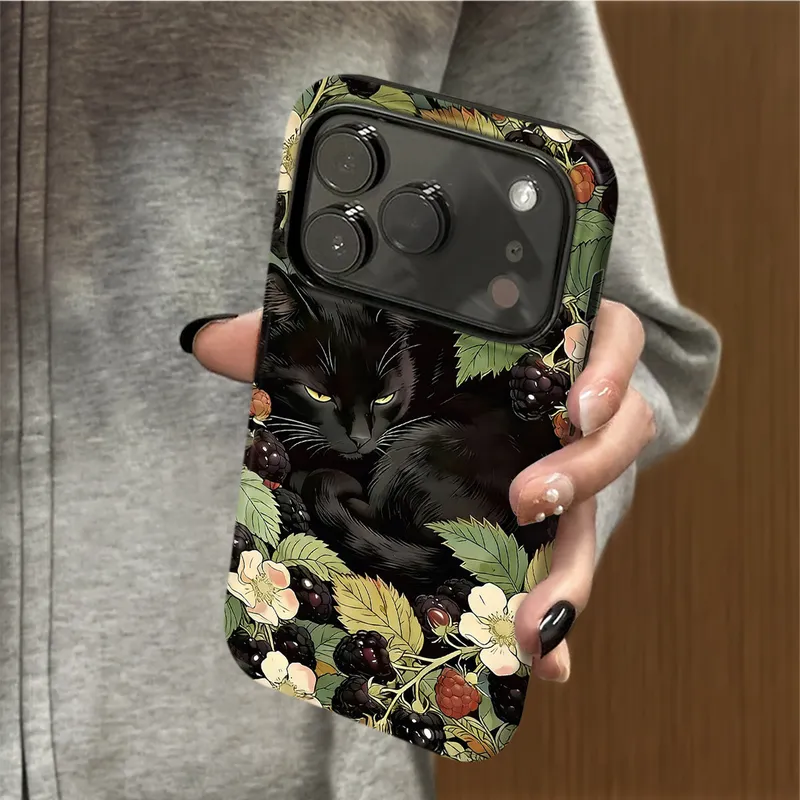 黑莓黑猫适用苹果17promax卡通可爱iPhone16pro镜头全包15二合一