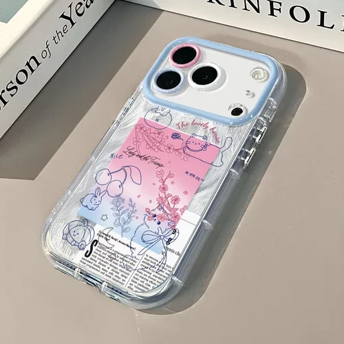 插画小猫适用苹果17羽纱奶油手机壳iPhone16promax卡通15/14个