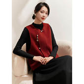 宽松双面呢外套 背心上衣短款 新中式 圆领单排扣羊毛马甲女气质无袖