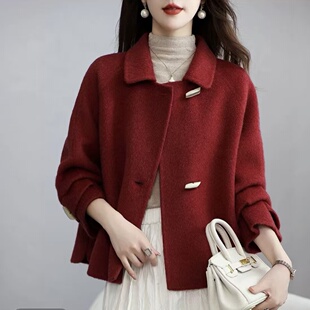 韩版2025秋冬新款韩版宽松显瘦双面绒羊毛大衣女短款羊毛呢子外套