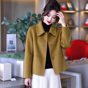时尚百搭双面绒外套女妈妈装秋冬新款淑女气质翻领羊毛呢外套上衣