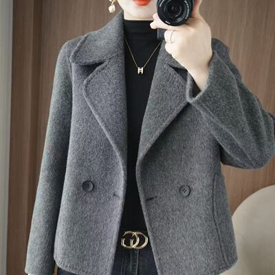 西装领双面绒外套短款加厚保暖时尚冬季妈妈装羊毛呢大衣外套风衣